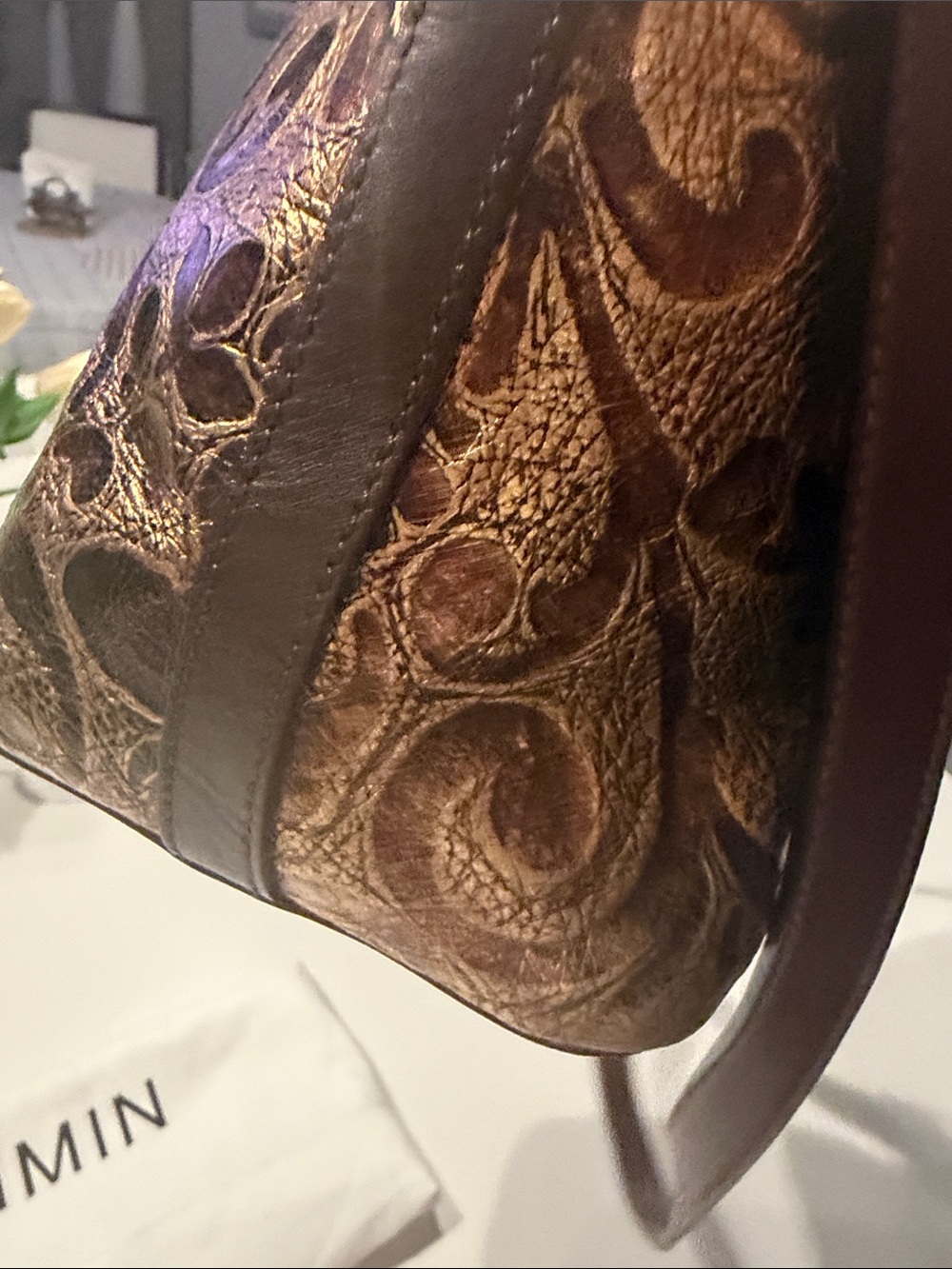 Brahmin Large Duxbury Metallic Floral Embossed Satchel in Brown and Gold - Picture 6 of 17